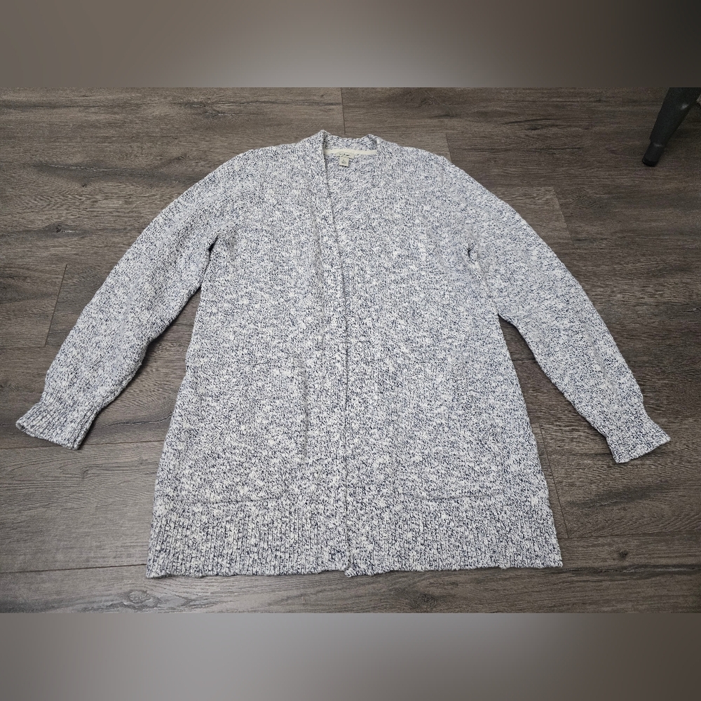 L.L. Bean Open Front Cardigan 100% Cotton Grey Warm Cozy Comfy Womens Sz Large